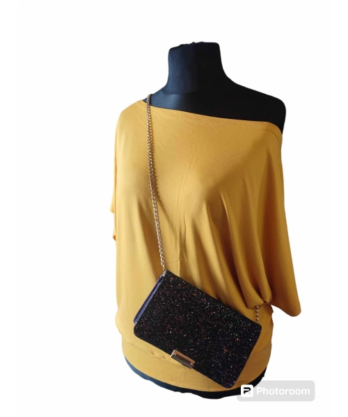 Bluzka kimonowa z dekoltem w łódkę - kolor złotawy musztardowy